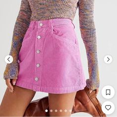 Free People Lets You Embrace Bold Colorways In Their New Ray Corduroy Mini Skirt. This Classic Corduroy Mini Skirt Gets Updated With A Pink Or Green Wash And Features A Button-Down Front Closure, Side Hand Pockets, And A Flattering A-Line Silhouette. Nwot, Never Been Worn, Size 12 Pink Wash Corduroy Fabric Side Pockets Button-Down Front A-Line Silhouette Model Is Wearing A Size Spring Corduroy Skirt With Buttons, Trendy Purple Skirt For Fall, High Waist Corduroy Mini Skirt, Casual Corduroy Mini Skirt With Lining, Cotton Lined Mini Skirt For Winter, Casual Corduroy Lined Mini Skirt, Trendy Corduroy Skirt With Buttons, Trendy Cotton Denim Skirt For Winter, Winter Cotton Mini Skirt