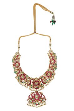 22kt gold plated necklace crafted in floral motifs, encrusted with kundan, pink stones and pearl drops. Comes with pair of danglers.
Components: Necklace, Pair of Earrings
Type: 22kt Gold Plated
Composition: Alloy, Kundan, Stone, Pearl, Bead
Color: Gold, Pink
Kundan earrings
Closure:
Earrings: Push back clasp
Necklace: Adjustable drawchord - Aza Fashions Jewellery Set Gold, Kundan Necklace Set, Pink Stones, Kundan Necklace, Kundan Earrings, Clasp Necklace, Necklace Craft, Kundan Necklaces, Pink Stone