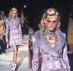 Cat Inspired Fashion, Campy Fashion Aesthetic, Cheshire Ever After High, Purple Vivienne Westwood, Dior Fall 1997, Bubblegum Fashion, Campy Fashion, Purple Runway, Capitol Fashion