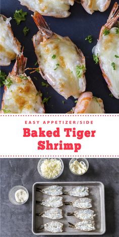 baked tiger shrimp with parmesan cheese on the side and an easy appetizer inside