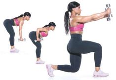 a woman doing squat exercises with dumbbells