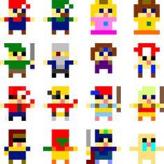 an image of pixel art characters in different colors