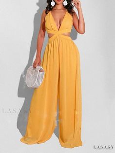 Lasaky - Stunning One-Piece Swimsuit for Women with Halter Neck Chic Yellow Beach Jumpsuits And Rompers, Chic Yellow Jumpsuits And Rompers For Beach, Yellow Summer Party Jumpsuits And Rompers, Summer Yellow Party Jumpsuits And Rompers, Yellow Summer Jumpsuits And Rompers For Party, Golden Yellow Dress, Red Dress Women, Loungewear Jumpsuit, Extra Long Sleeves