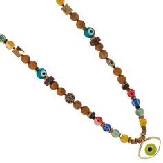 This Green Eye Beaded Necklace is a colorful and eye-catching piece of jewelry that combines a variety of beads and charms. The necklace features a mix of blue, yellow, red, and green glass evil eye beads, which are believed to have protective powers and bring good luck to the wearer. The necklace is also adorned with Gold hematite stone beads, which add a touch of shine and sophistication. The Gold hematite stone tree of life beads add a touch of natural beauty and symbolism, representing growt Multicolor Evil Eye Beaded Necklaces With Round Beads, Multicolor Evil Eye Beaded Necklaces, Multicolor Evil Eye Necklace With Round Beads, Multicolor Amulet Style Jewelry With Colorful Beads, Multicolor Amulet Style Jewelry With Beads, Multicolor Evil Eye Beaded Necklaces For Festival, Multicolor Large Beads Amulet Necklace, Adjustable Multicolor Amulet Beaded Necklaces, Bohemian Evil Eye Beads For The Beach