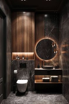 a modern bathroom with marble walls and flooring