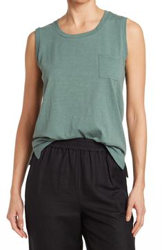 It's no secret, Madewell's best-selling muscle tank is the kind of forever favorite you'll want in every color (it even has a pocket this time around). This light and airy tank is live-in-it soft and perfectly draped. Crewneck 100% cotton Machine wash, tumble dry Imported Green Sleeveless Muscle Tee For Spring, Spring Green Sleeveless Muscle Tee, Basic Relaxed Fit Muscle Tee For Summer, Green Casual Muscle Tee, Stretch Muscle Tee For Summer Loungewear, Summer Soft-washed Muscle Tee, Green Summer Muscle Tank Tee, Green Muscle Tank Tee For Summer, Casual Everyday Muscle Tank Tee