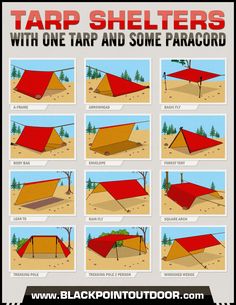 the instructions for how to make a tarp shelter with one tarp and some paracord