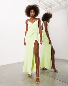 Dresses by ASOS DESIGN Doing it for the glam V-neck Drape detail Zip-back fastening Side slit Regular fit Bridesmaid Satin, Sage Bridesmaid Dresses, Sage Green Bridesmaid Dress, Cami Maxi Dress, Cocktail Dress Formal, Satin Cami, Green Bridesmaid Dresses, Winter Party Dress, Long Sleeve Floral Dress