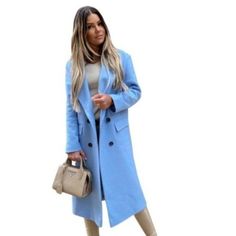 GLORIA Design Women's Fine Fashion Elegant Design Long Wool Coat Jacket Mode Mantel, Pea Coats Women, Wool Winter Coat, Long Winter Coats, Wool Coat Women, Blue Coat, Long Wool Coat, Long Blazer, Long Sleeves Coats