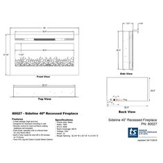 an image of a fire place with measurements for the front and back sides, shown in blue