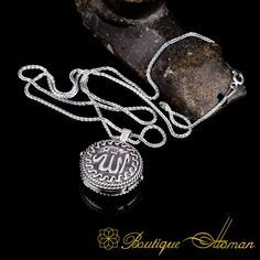 Allah Written Round Silver Locket Necklace | Boutique Ottoman Exclusive Silver Hallmarked Jewelry For Blessing, Hallmarked Silver Jewelry For Blessing, Silver Chain Medallion Jewelry Gift, Sterling Silver Jewelry For Blessing, Spiritual Style Silver Chain Jewelry Gift, Hallmarked Silver Necklace For Blessing, Traditional Silver Keepsake Jewelry, Silver Locket Jewelry For Blessing, Handmade Silver Spiritual Locket Necklace