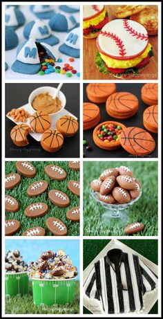 sports themed desserts and treats are featured in this collage