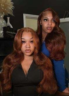 Birthday Color Hairstyles For Black Women, Colored Frontal Wig Hairstyles, Auburn Wig Black Women, Curly Wig Styles Black Women, Ginger Outfits, Hairstyles With Curled Hair, 4 Piercings, Mood Tweets, Reddish Brown Hair Color