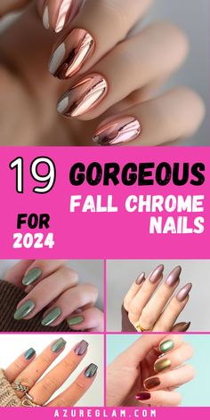 Discover the 19 top chrome nail designs for fall 2024, offering a range of elegant to bold styles. From stunning colors like orange, green, and red to intricate designs, these acrylic nails are perfect for any occasion. Whether you prefer short square nails or almond shapes, our collection has it all. Explore unique ideas that incorporate purple and brown hues, making your nails stand out this fall. September Nail Ideas Chrome, Summer To Fall Nails 2024, Sept Nails Designs, Gel Nail Designs Fall 2024, Cooper Nails Design, Chrome Fall Nail Designs, Fall Chrome Nail Designs, Fall Crome Nails Designs