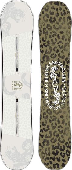 the snowboard is designed to look like an animal print