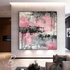 Dreamy Pink Abstract Painting On Canvas, Oversized Palette Knife Wall Decor Gift, Minimalist Grey Artwork For Entryway, Custom Gifts Elevate your space with the mesmerizing allure of this original handmade abstract artwork. Painted with professional-grade acrylics on canvas by a skilled artist, this piece embodies dreamy and romantic compositions in shades of pink, black, and gray, accentuated with hints of brownish pink and mineral green. The versatile design is available in various sizes and o Pink And Gray Painting Ideas, Pink And Black Abstract Art, Pink Abstract Painting Acrylic, Pink And Grey Painting, Black Pink And Grey Living Room, Grey Artwork, Pink Abstract Art, Pink Abstract Painting, Grey Painting