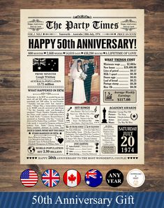 an old newspaper with the words happy 50th anniversary on it