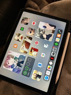 an ipad with many different stickers on it's screen and in the case