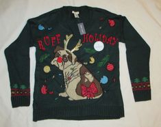 Ugly Christmas Sweater Lights Up Ruff Holiday Wet Seal Dog Tacky Party Holiday #Wetseal #Crewneck #Christmas Holiday Clothing, Pinterest Party, Clothing Sweaters, Party Items, Wet Seal, Ugly Christmas, Christmas Sweater, Holiday Outfits, Being Ugly