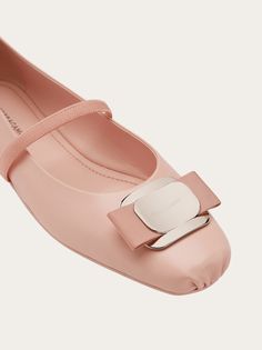 New Vara plate ballet flat - Shoes - Women - Salvatore Ferragamo US Elegant Pink Flats With Rubber Sole, Designer Spring Ballet Flats, Chic Pink Ballet Flats For Evening, Calf Leather Ballet Flats With Removable Insole, Elegant Pink Flats With Removable Insole, Designer Ballet Flats For Spring, Elegant Pink Flats With Leather Sole, Feminine Ballet Flats For Evening, Elegant Flats With Ankle Strap And Rubber Sole