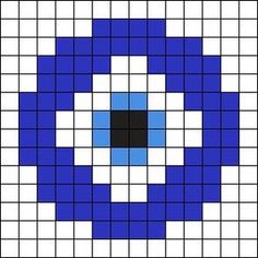 a blue and white square with black center