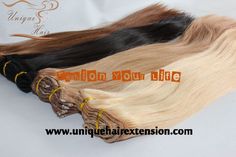 Clip in hair extensions,manufacturer by Qingdao Unique Hair Products Co.,Ltd.  www.uniquehairextension.com sales@uniquehairextension.com