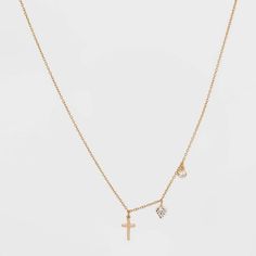 Sterling Silver Gold Dipped Cubic Zirconia Heart And Cross Chain Necklace - Gold : Target Cross Chain Necklace, Heart And Cross, Cross Heart, Zirconia Necklace, Cubic Zirconia Necklace, Cross Chain, Chain Design, Gold Dipped, Spring Rings