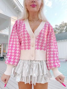 Our Ellison Pink Houndstooth Cardigan is the definition of cute and preppy. This long sleeve candy pink houndstooth cardi features a relaxed fit and button front. content: 52% acrylic, 35% cotton, 13% poly care: hand wash cold Pink Fall Cardigan For Workwear, Pink Fall Cardigan For Work, Plaid Long Sleeve Sweater For Spring, Pink Button-up Sweater For Fall, Preppy Long Sleeve Spring Cardigan, Preppy Long Sleeve Cardigan For Spring, Trendy Pink Fall Cardigan, Pink Button-up Sweater For Work, Trendy Gingham Long Sleeve Outerwear