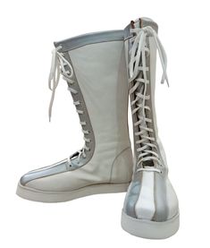 Step into the ring with confidence and style wearing our Handmade  Leather Wrestling Boots. Crafted with 100% genuine leather, these boots boast not only unparalleled durability but also a unique and luxurious aesthetic. The striking White Color with Silver Color Tips , White sole AND White laces adding an extra dimension to your wrestling attire.  White  Leather with Silver Tips make it's look beautiful and unique.  these are High Quality A Leather made.  you also have an option for Customizable Colors, Name, Logo, Initials on these Lace-up Style Boots.  Designed for optimum performance, these boots feature a lace-up style, allowing for a secure and customizable fit. The flat laces ensure a snug closure, keeping your feet stable during intense matches. Built for the rigors of wrestling, t Wrestling Attire, Wrestling Boots, Brown Tips, Color Tips, Silver Tips, Luxurious Aesthetic, Style Boots, Pro Wrestling, Handmade Leather