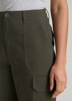 About Our Straight Leg Cargo Chino Pants for Tall Women The style and utility of a cargo pant meets an extra-long inseam on these chinos for tall women. Designed specifically for ladies from 5’9 to 6’6, they have a high rise and a straight leg that creates a modern, flattering fit. These women’s tall pants are made with stretch-infused cotton that’s been pre-washed and shrinkage controlled to make sure the silhouette stays perfect. Store everything you need for a day on the go with plenty of poc Olive Utility Cargo Pants With Side Pockets, Utility Olive Cargo Pants With Side Pockets, Olive Cargo Trousers With Pockets, Olive Cargo Pants With Pockets For Workwear, Olive Utility Cargo Jeans, Olive Utility Pants With Multiple Pockets, Olive Cargo Pants For Fall, Olive Cargo Style Pants For Fall, Olive Utility Bottoms For Fall