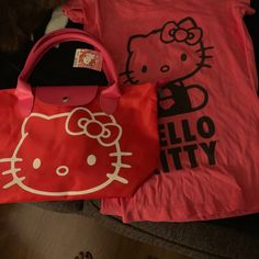 The Hello Kitty Swimmers Bag Is Water Friendly And Will Last As It’s Quality. Throwing In A Free Tee That Matches If You Need Another Size Pls Specify Or You’ll Get The One In Pix., Casual Pink Bag With Cartoon Print, Casual Pink Bag With Hello Kitty Print, Hot Pink Set, Hello Kitty Matching, Hello Kitty Bag, Medium Bag, Pink Set, Swimmers, Medium Bags