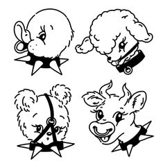 four different cartoon animals with bows on their heads