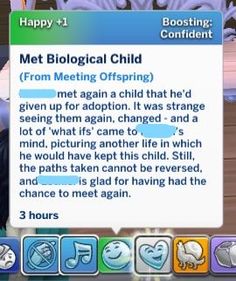 a screenshot of an animated video game with the caption'met biological child from meeting offspring '