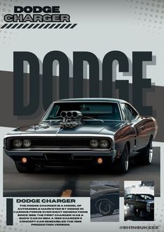 the dodge charge poster is shown in black and white