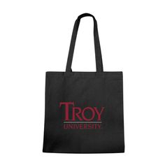 Troy University Trojans Institutional Tote Bag Black School Spirit Bag For College, College School Spirit Bags For Back To School, Back To School Spirit College Bags, Black Canvas Bags For Students, Black Canvas Student Bags, Back To School Bags With School Spirit, Back To School Black Cotton Bag, Black Cotton Bags For Back To School, Black Cotton Bag For Back To School