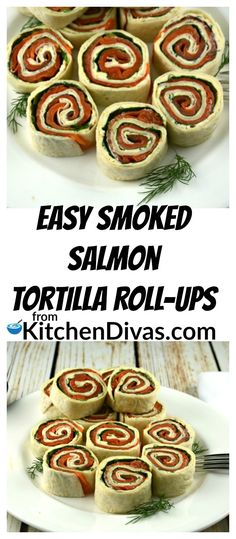 easy smoked salmon tortilla roll - ups are the perfect appetizer for any party