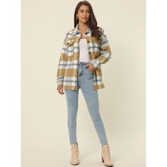 This long-sleeved plaid jacket is a must-have item in women's wardrobes. Made of soft and cozy materials, this sweater challenges the conventional definition of comfortable fall-winter wear. Get ready to turn heads in this bold plaid color jacket, complete with a timeless button-front closure and handy pockets. The ultimate mix of style and comfort. Stay on-trend this season with a stylish button-front closure plaid color jacket featuring convenient pockets. Jacket With Pockets, Long Sleeve Plaid, Oversized Blazer, Tweed Blazer, Plaid Jacket, Women's Wardrobe, Winter Wear, Womens Fall, Dressed Down