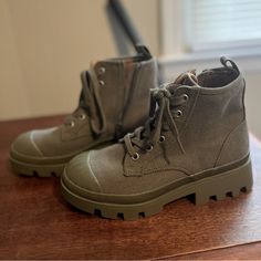 Brand New. Never Been Worn. Very Cute & Comfortable. Fabric Material, But Has Rubber Toe Guards To Protection Against The Elements. Casual High-top Martin Boots Medium Width, Casual High-top Martin Boots, Green Casual Martin Boots With Round Toe, Casual Green Ankle-high Martin Boots, Casual Green Martin Boots With Round Toe, Casual Khaki Martin Boots For Fall, Combat Style, Style Boots, Universal Thread