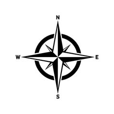 a black and white compass with the word w s on it's front side