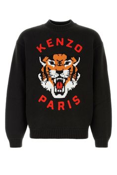 Wool Or Fine Animal Hair->wool, 93% Natural (veg)->cotton, 6% Synthetic->nylon, 1% Lucky Tiger, Kenzo Sweater, Cotton Jumper, Knitwear Men, Wool Blend Sweater, Black Wool, Shirts & Tops, Giorgio Armani, Chunky Knit