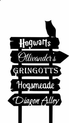 a sign that says hogwart's almanacr's grignots hogmagede diagon alley on it