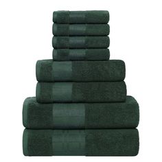 six towels stacked on top of each other in dark green color with black and white stripes