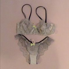 Beautiful Sheer Embroidered Chantilly Lace Bra And Panties. Balconette, Demi Unlined Bra. 34d. Adjustable Double Straps. Citrus Green Bow Detail. Matching Bikinis. Bow Detail. Size M Or L Feminine And Frilly Nwtags Purchase Price: Bra $48. Panties $22. Will Consider Selling Separately, See Listing In My Closet. Please Reply In Comments Below. Fitted String Bra For Party, Matching Bikinis, Black Bra Top, Demi Bras, Victoria Secret Pink Bras, Black Lace Bra, Unlined Bra, Lace Bustier, Chantilly Lace