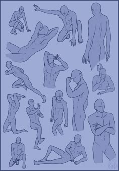 an image of various poses and body shapes in blue ink on white paper with black border