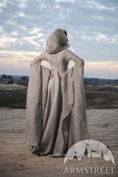 Fantasy linen robe "Wanderer". Available in: sackcloth flax linen :: by medieval store ArmStreet Large Skirt, Linen Robe, Hooded Cloak, Medieval Clothing, Medieval Dress, Skirt Maxi, Hooded Dress, Fantasy Costumes, Fantasy Dress