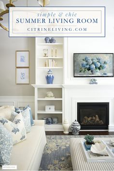 the living room is clean and ready for guests to use it's fireplace as a focal point