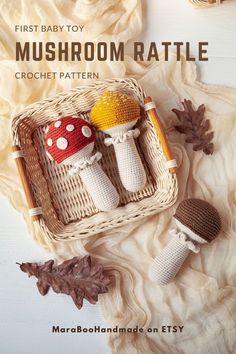 Mushroom Rattle Crochet Pattern, Autumn Fall DIY Baby Gift, Newborn First Toy, Woodland Soft Toy Rattle Crochet Pattern, Crochet Woodland, Rattle Crochet, Crochet Nursery Decor, Woodland Baby Blanket, Crochet Baby Gifts, Newborn Crochet Patterns, Crochet Mushroom, Diy Baby Gifts