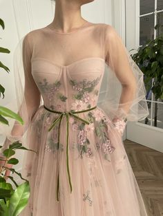 Peony Blush Dress | Teuta Matoshi House Cottagecore, Long Sleeve Prom Dresses, Patterned Bridesmaid, Sleeve Prom Dresses, Teuta Matoshi, Fairytale Cottage, Long Sleeve Prom, Illusion Neckline, Blush Dresses