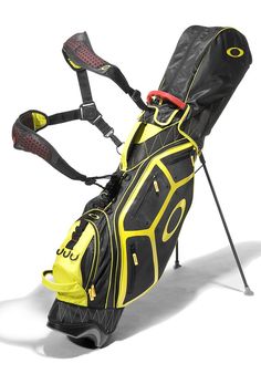 a yellow and black golf stand bag