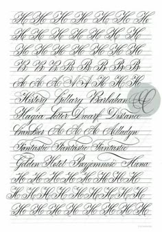 the cursive writing practice sheet for calligraphy, which includes several different types of letters